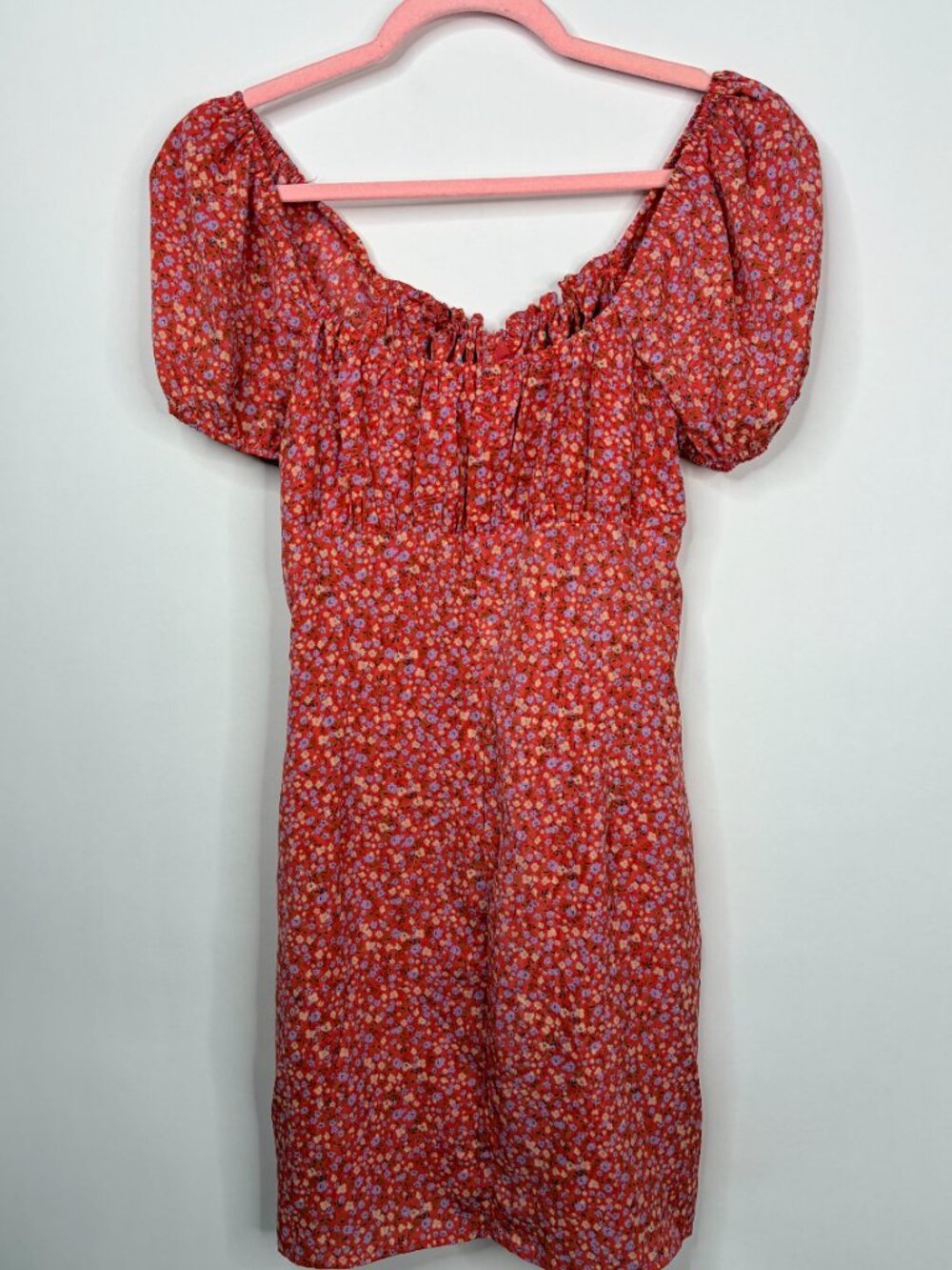 2/$30 BP A Line Puff Sleeve Prairie Dress Scoop Neck Coral Medium #A2374 - Picture 4 of 7